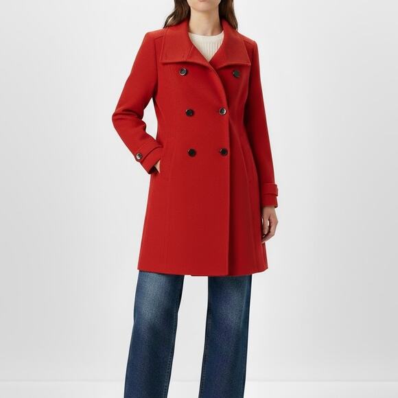 Charlotte Russe Red Wool Pea Coat Small Long Double Breasted Peacoat - Picture 1 of 12